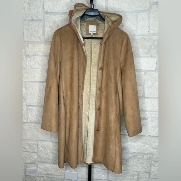 Anne Klein Penny Lane Hooded Walker Faux Suede Coatwith Hood Size Medium
